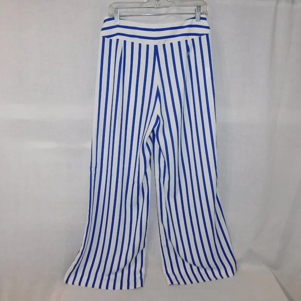 Lauren Ralph Lauren Womens 6 Blue White Striped Wide Leg Pant High Rise - Picture 14 of 16
